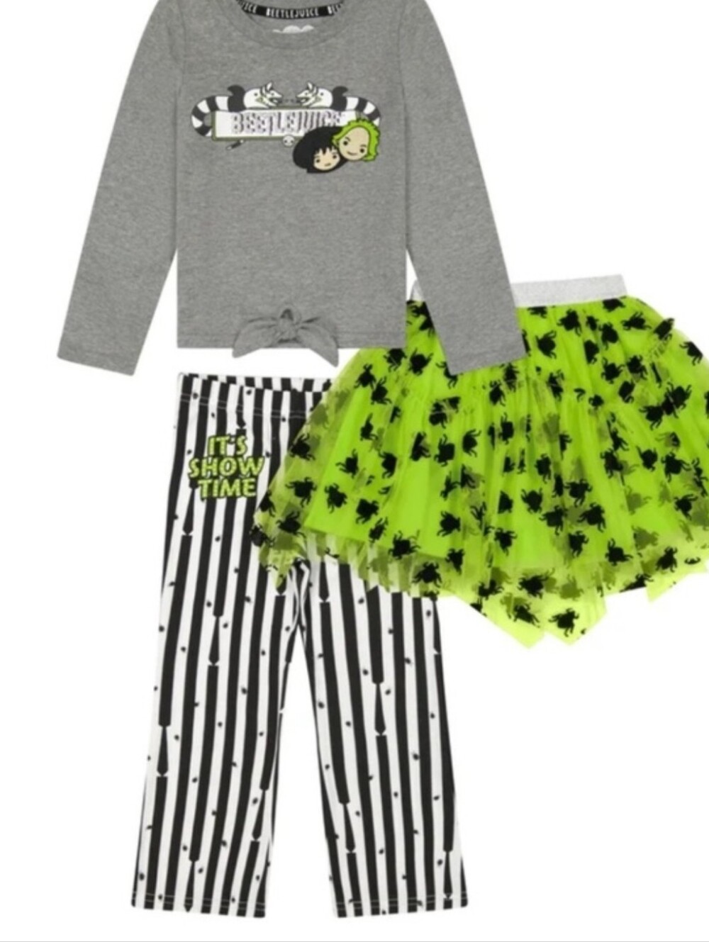 NWT Warner Brothers Beetlejuice Top, Leggings, and Neon Green Tutu Set. Sz: 3T